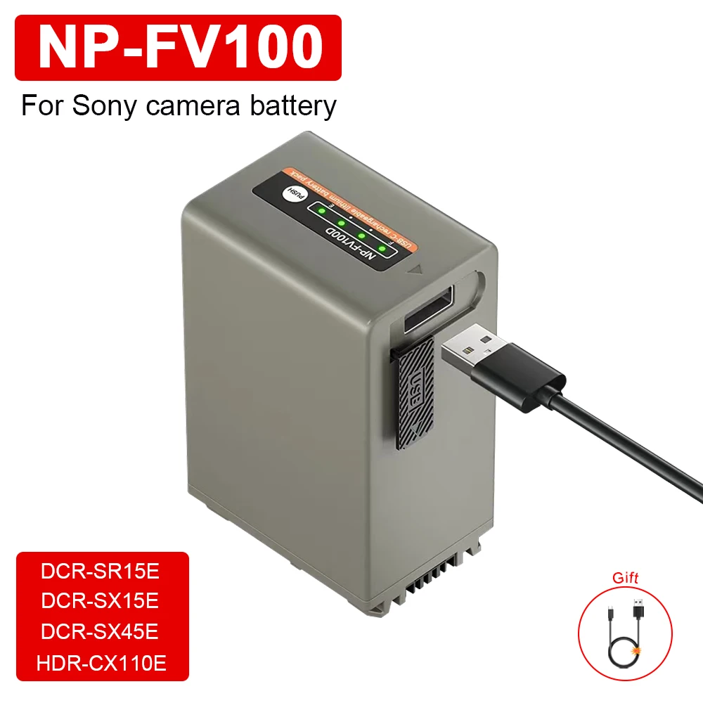 3280mAh NP-FV70 NP-FV100 Battery with 5V/2A Type-C Input for Sony NP-FV70 NP-FV90 FV100 FV30 FV120  DCR-SX85 S HDR camera