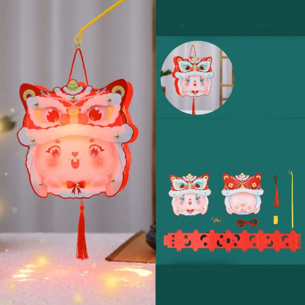 Chinese Mid-Autumn Festival Lantern DIY Glowing Papper Handheld Rabbit Lantern Handmade Chinese Style Light-Up Bunny Lantern