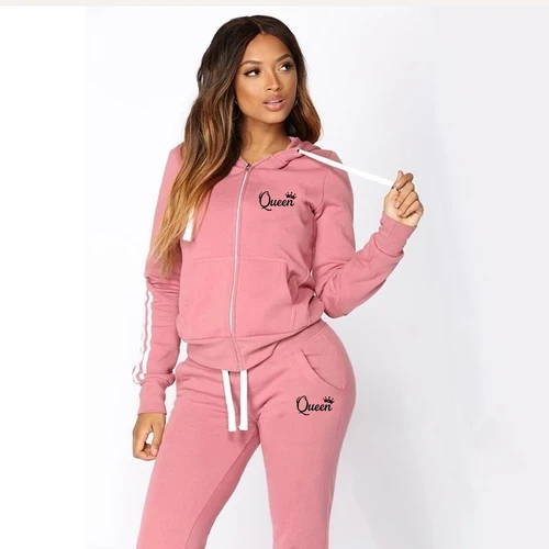 Imagen 2 del producto Chándal de moda para mujer, sudaderas con capucha a rayas y pantalones de Jogger, ropa informal de diario para mujer