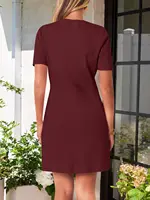Womens Knit Button Dress Short Sleeve A-Line Business Casual Elegant Work Dress - Image 4