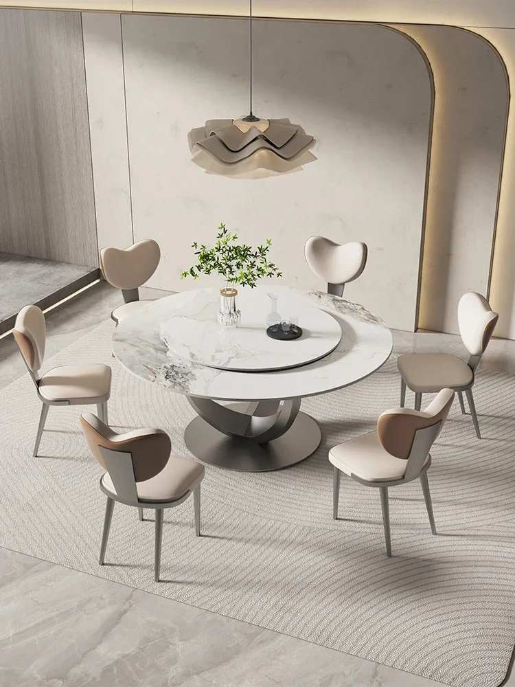 

Round table rock board dining table large family high-end modern simple with turntable round