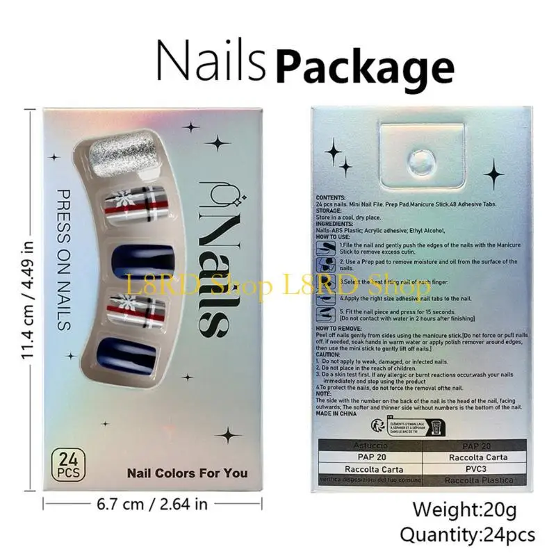 L8RD 24Pcs Christmas Snowflake Pattern Press On Nails On Nails For Holiday Gatherings Office And Store Decorations