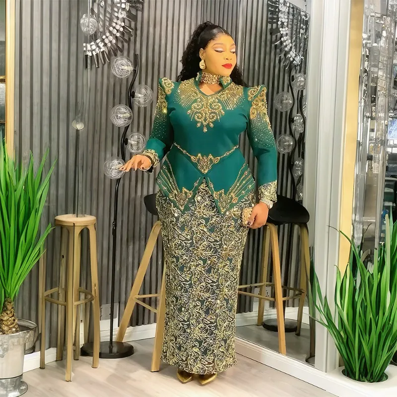 

Women African Elegant Dress Luxury Long Sleeve Robe Ankara Dashiki Muslim Embroidery Gown for Wedding Evening Party Outfits