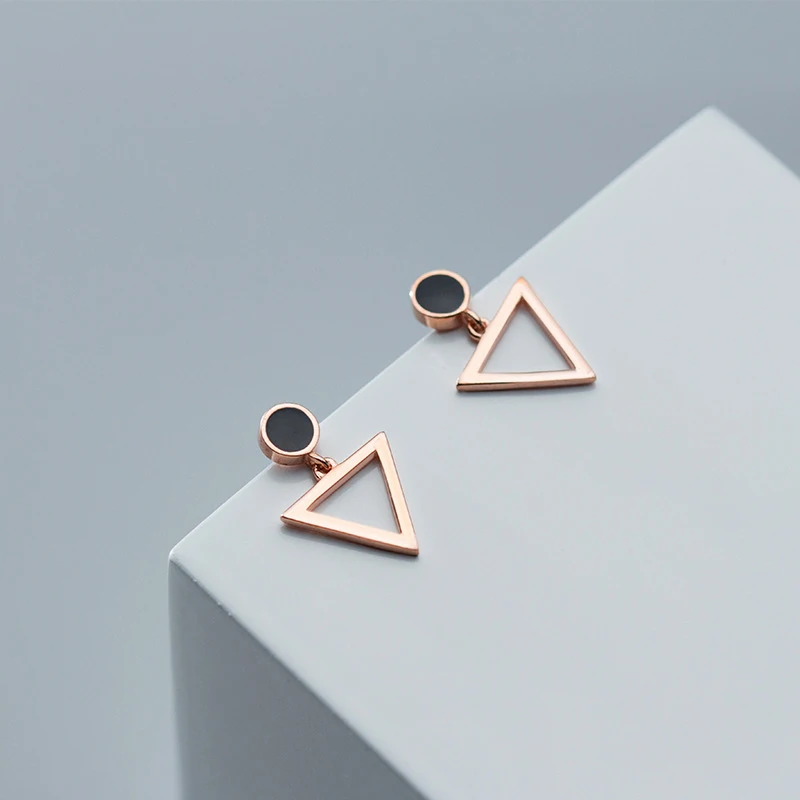 MODIAN Geometric Triangle Dangle Earring for Women 925 Sterling Silver Simple Black Round Drop Earring Fine Jewelry Girl Gift image 2