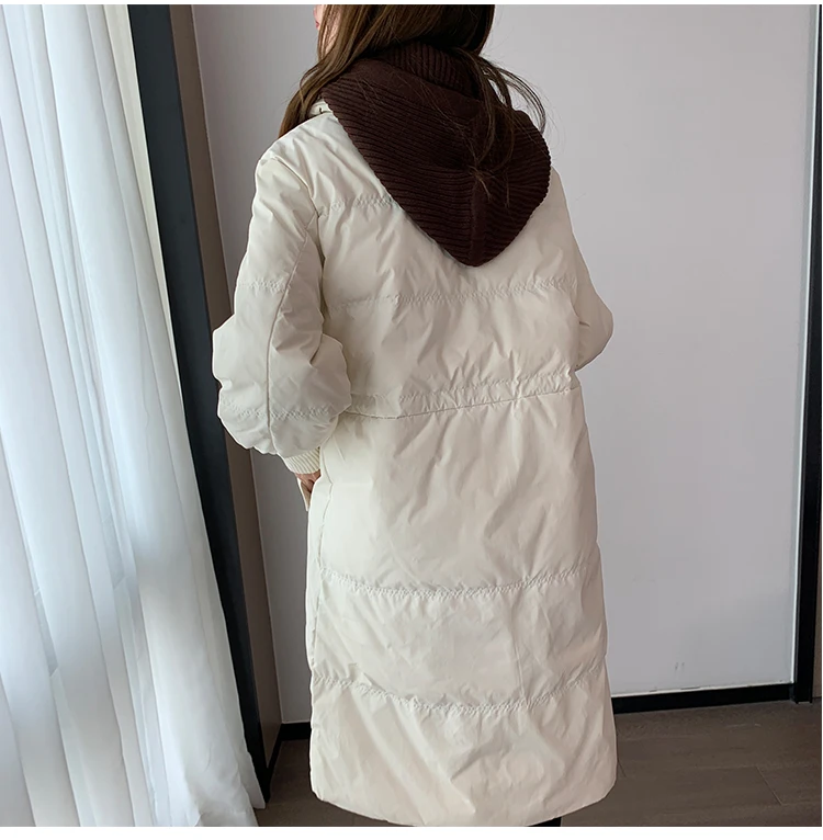 Piumini invernali moda 2022 nuovi vestiti da donna di media lunghezza piumino d'anatra bianco lavorato a maglia con cappuccio cappotti invernali addensati bd283