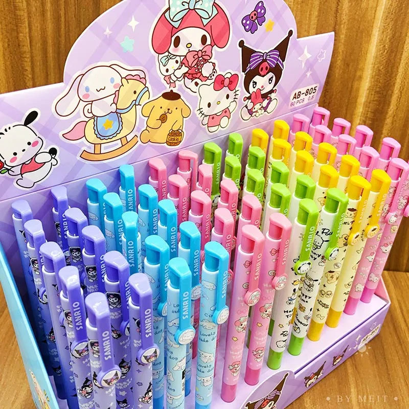 60pc /lot Sanrio Kuromi Melody Ballpoint Pen Cute Pochacco Kitty Ball Pens School Office Supplies