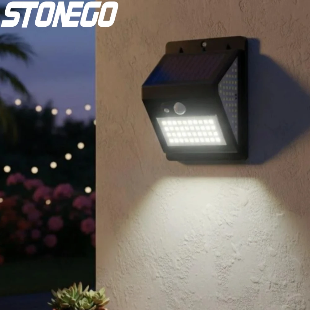 

Солнечный настенный светильник на 140 светодиодов, водонепроницаемый, уличный, с датчиком движения, сверхъяркий, трехстороннее освещение, для дома и улицы