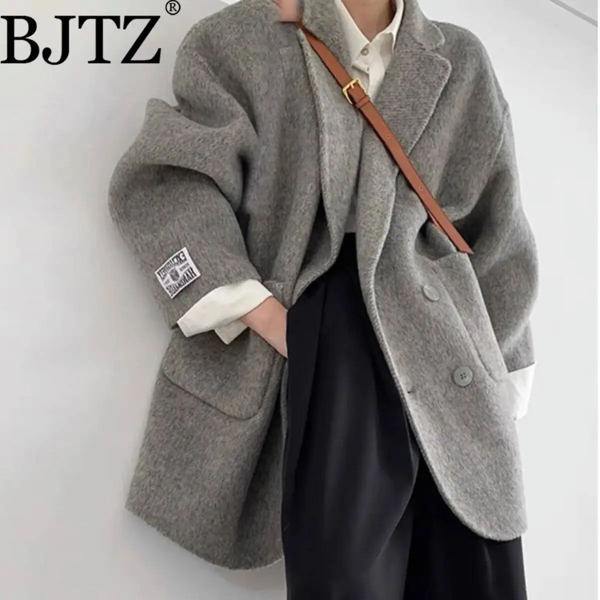 

BJTZ High-End Design Sense Double-Sided Wool Coat For Women Versatile Office Lady Loose Fit Woolen Jacket