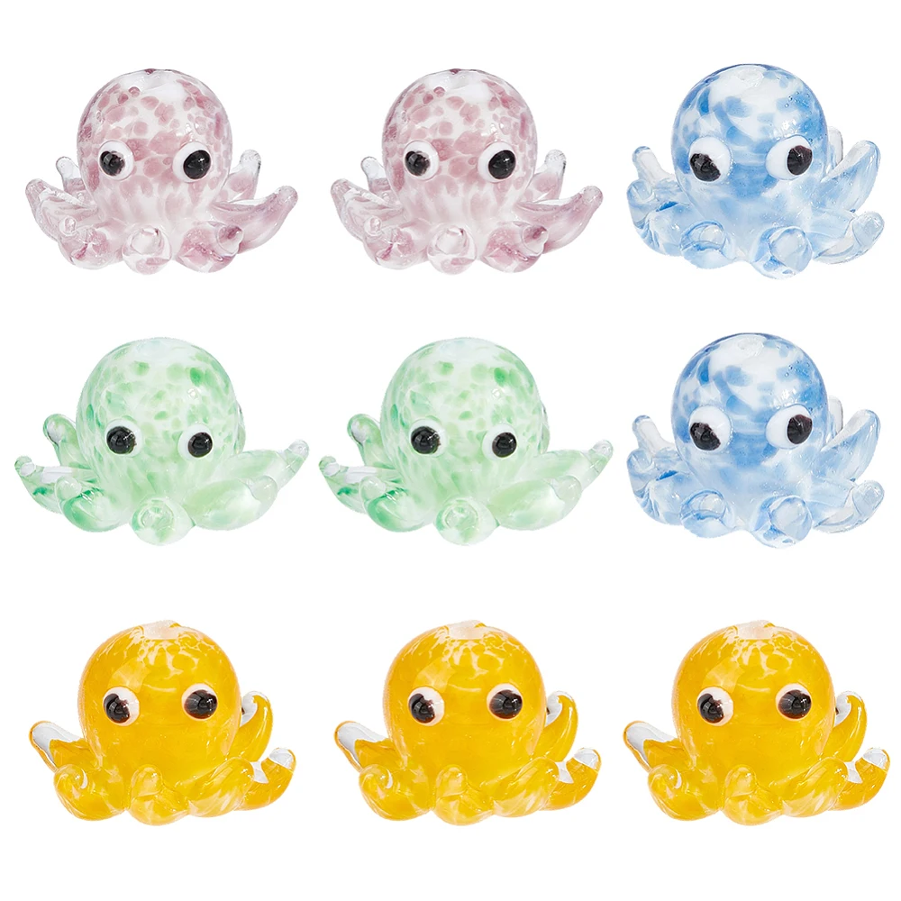 10Pcs Glass Octopus Beads Ocean Animal Beads Lampwork Glass Random Color Bumpy Clear Handmade 3D Ocean Sea Animals Loose Spacers