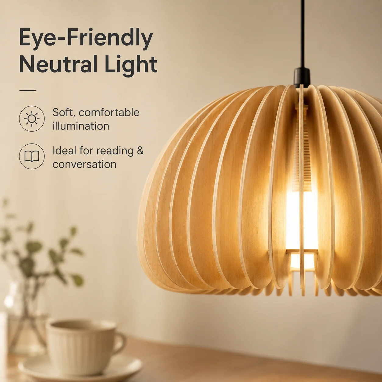 Natural Wood Hanging Pendant Lamp E27 Base Adjustable Cord Neutral Gentle Light For Dining Table Bar Indoor Home Decoration