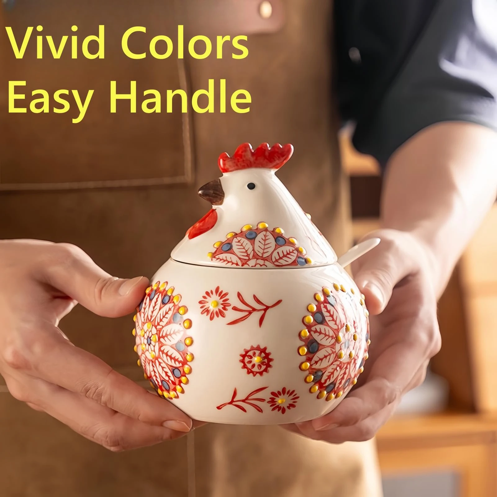 

Ceramic Seasoning Storage Jar with Lid Hen Shape Cute Chicken Cookie organizer Salt Holder for Easter Party Decoration