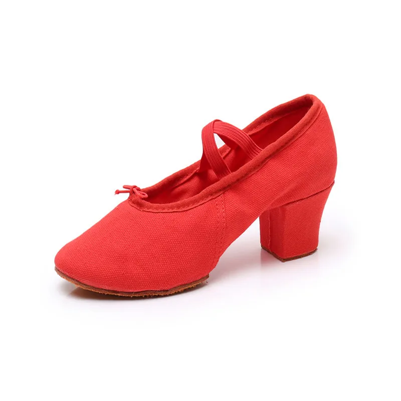 Zapatos de lona con tacón de 5cm para niña y mujer, calzado de Ballet, danza del vientre, Yoga, Fitness, para profesores, talla 34-41