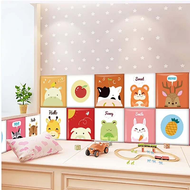 30x30cm Cartoon Animal Bed Headboard Anti-collision Wall Panels Childern Bedroom Furniture Cabecero Cama Bed Head Stickers