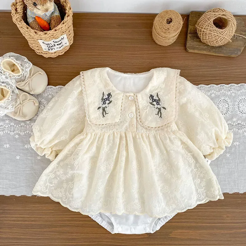 2026 New Autumn Infant Baby Girls Jumpsuit Long Sleeved Cotton Embroidery Newborn Baby Girls Bodysuits 0-24M Children Clothes