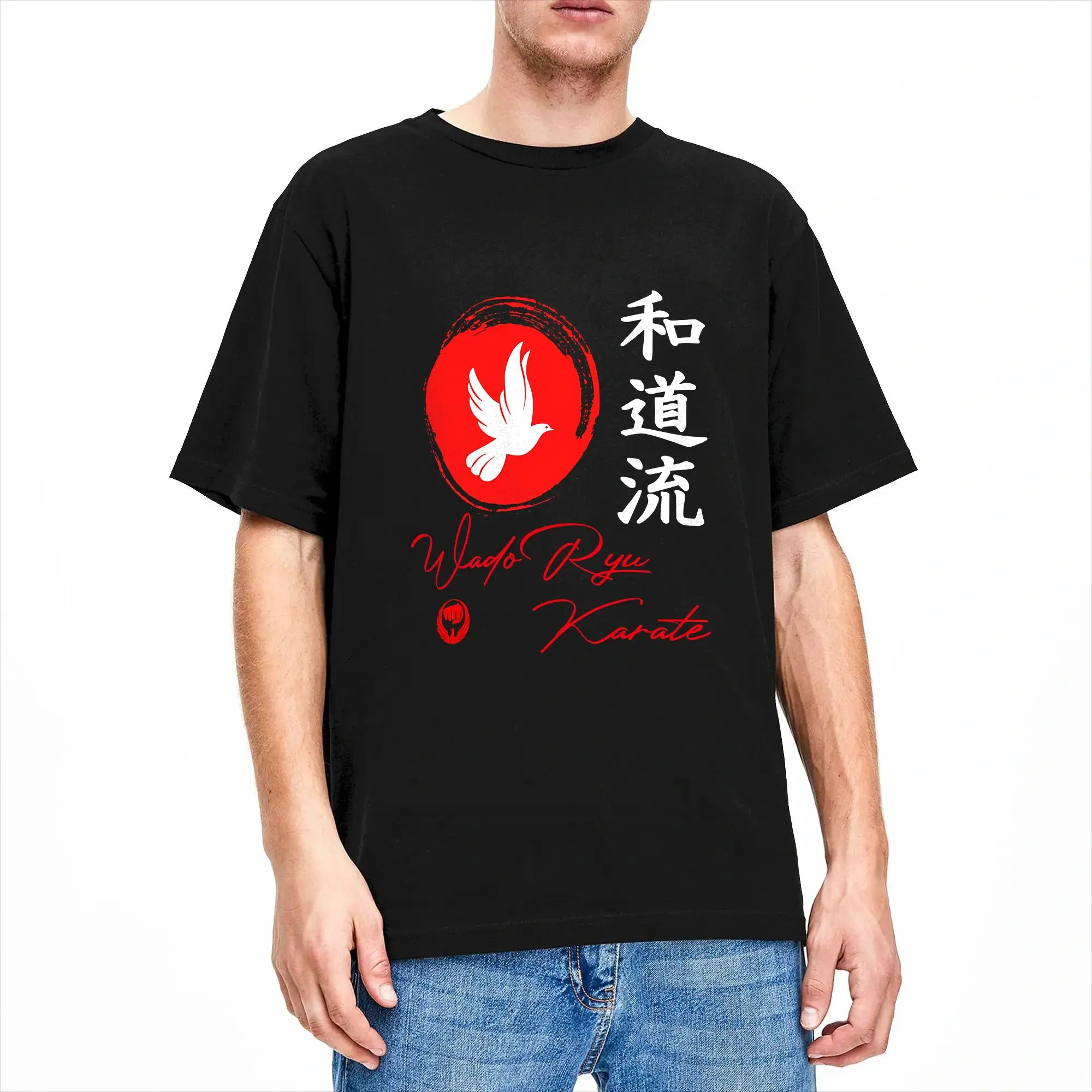 Vintage Wado Ryu Karate Dove T-Shirts Men Crew Neck Pure Cotton T Shirts  Short Sleeve Tees Gift Idea Clothing
