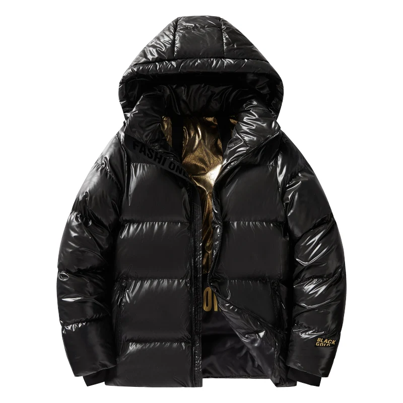 Parkas grossas casual à prova de vento masculino, puffer vintage, preto e dourado, jaquetas bomber clássicas, sobretudo masculino, ao ar livre, inverno