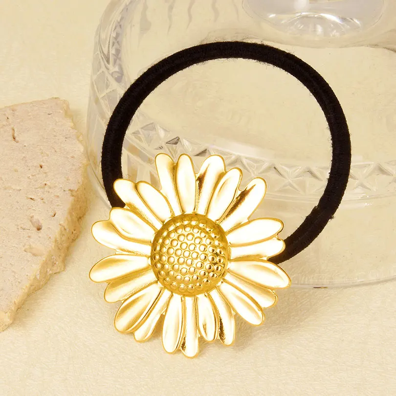 

1/2pcs Temperament Bohemia Stainless Steel Sunflower Rubber Band For Women Little Daisy Head Rope Metal Hair Accessories