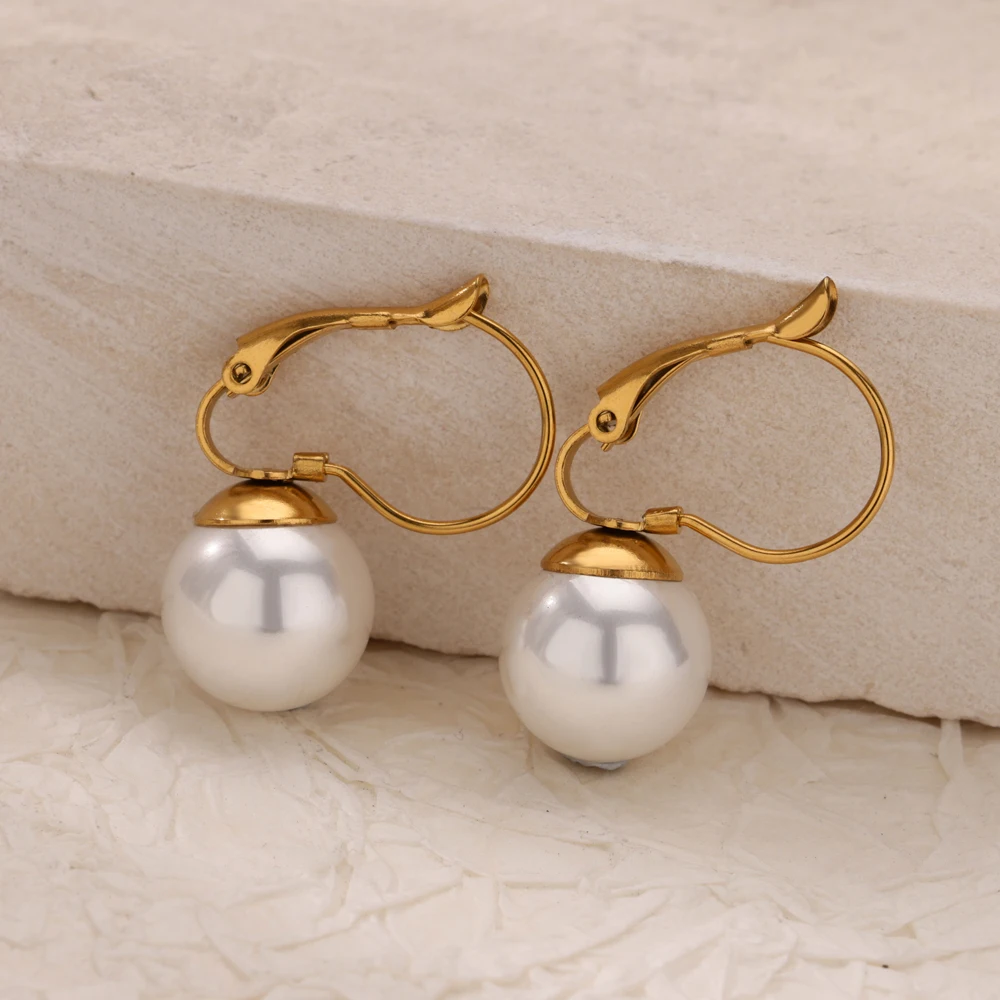 Imitaion Pearl Dangle Drop Earrings For Women Stainless Steel Gold Color Earrings Vintage Wedding Fashion Jewelry Christmas Gift