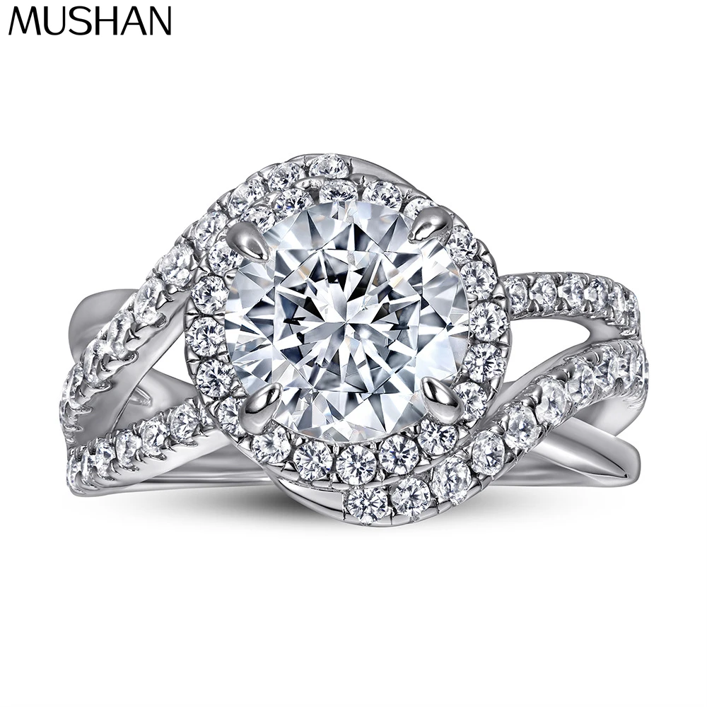 

MuShan Jewelry 925 Sterling Silver Ring Wedding Band High Carbon Diamond Christmas Gift Gold Plated Women Rings Fine Jewelry