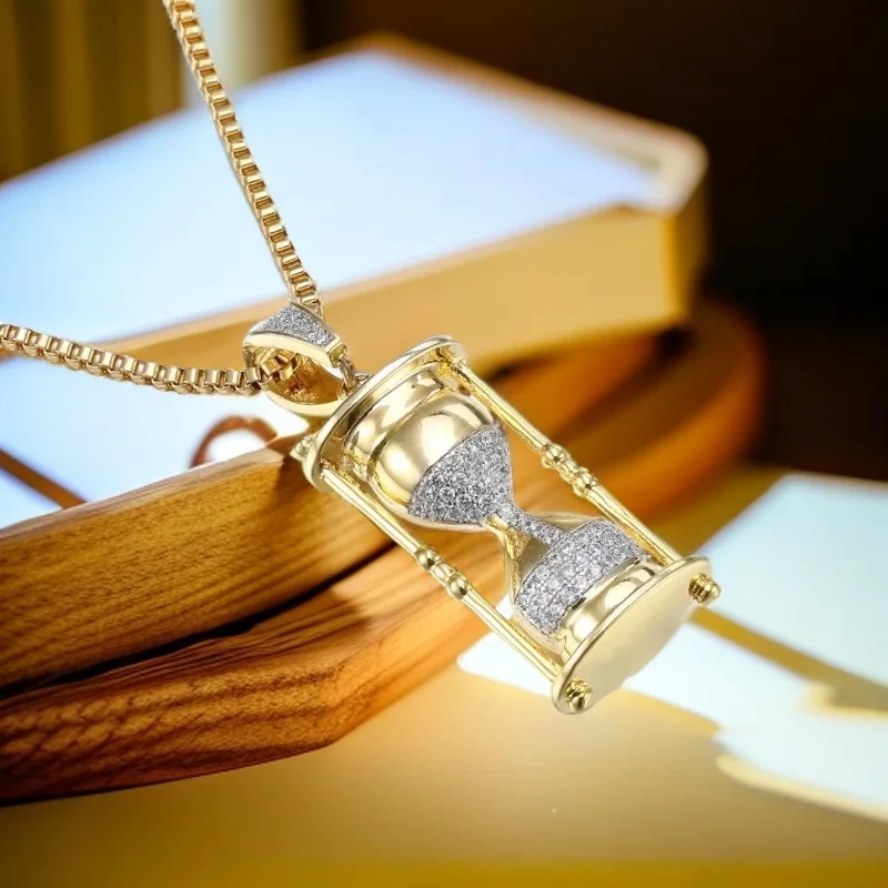 VANAXIN Iced Out Hourglass Pendants Hip Hop Necklaces for Men Shiny Cubic Zircons Fashion Jewelry Gift for Women