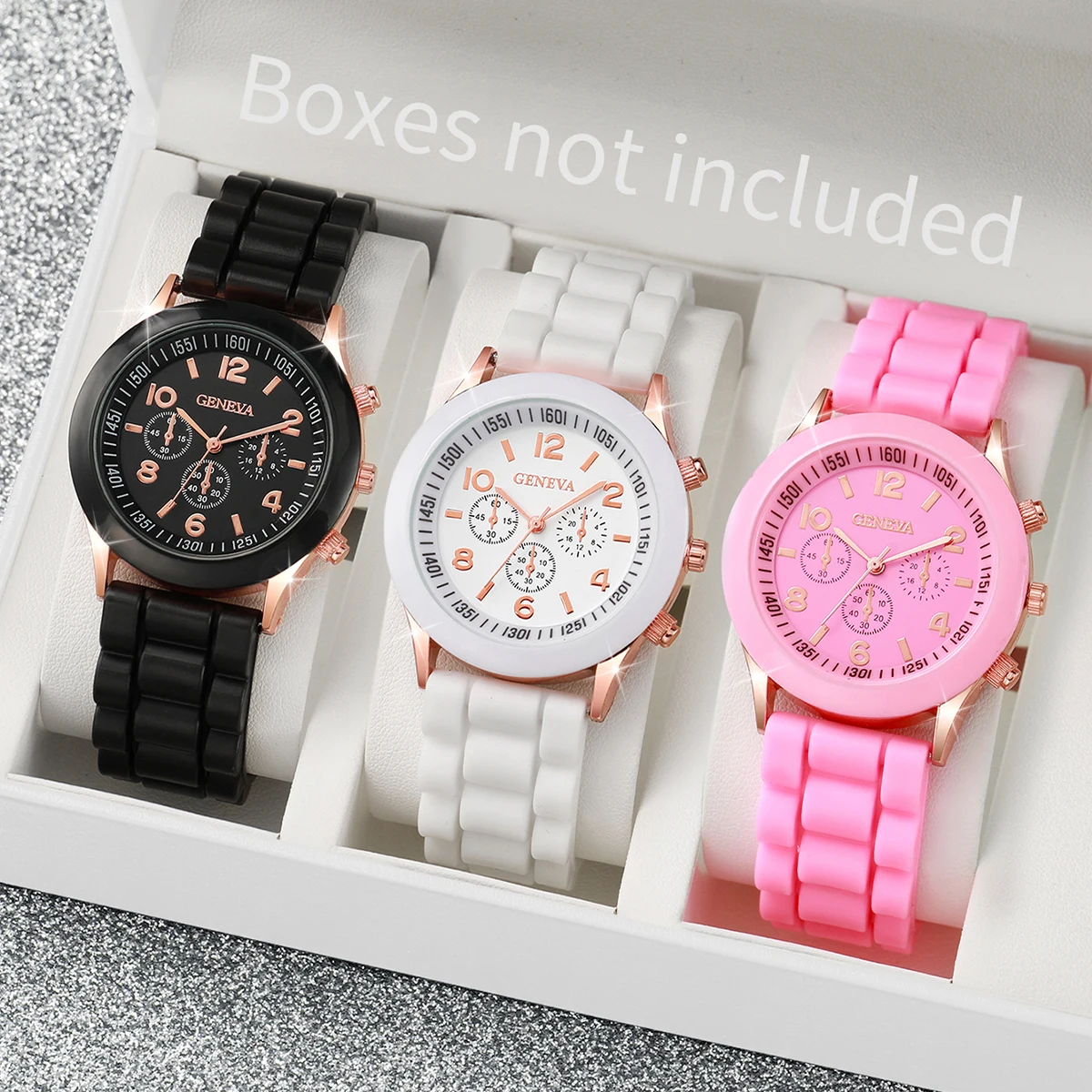 3PCS Women Watches Fashion Arabic Dial Silicone Band Quartz Watch Set（Without Box）