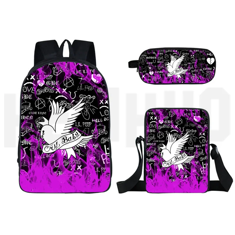 

Popular Rapper Lil Peep 3D Backpack Women Men Lil Peep Anime Japanese Bag 3 Pcs/Set Teenager Large Laptop Sports School Bags