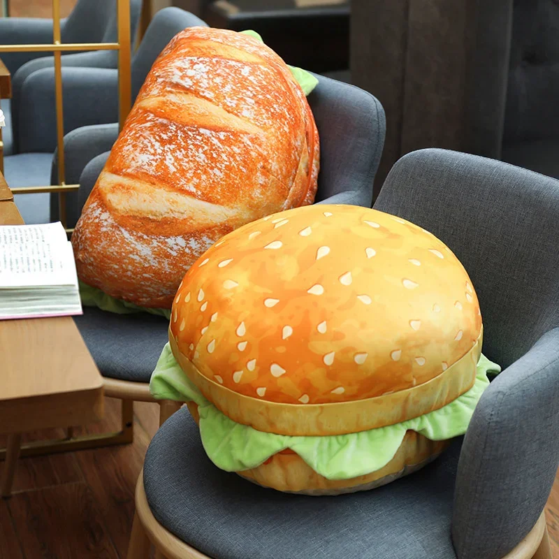 Simualtion Plush Bread Toast Hamburger Pillow Lazy Sofa Turn To Seat Cushion Stuffed Food Toys Home Deco Kids Gifts