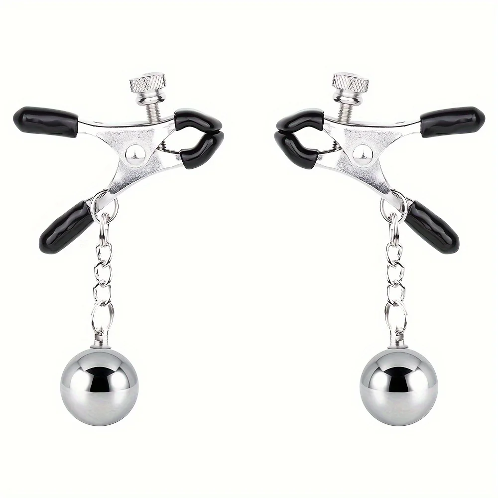 Large Nipple Clamps Metal Ball with Weights Adjustable Silver Breast Clip Adult SM Alternative Flirt  Sex Traning Toys for Women