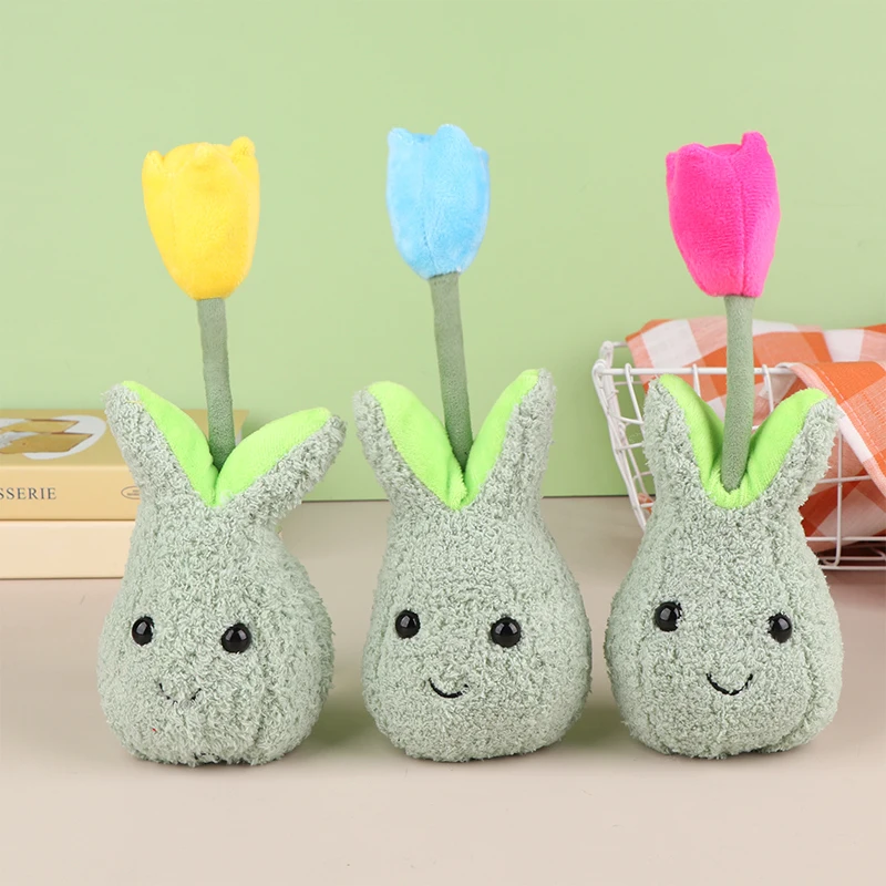 Cartoon Simulated Tulip Green Plant Plush Doll Creative Stuffed Flower Potted Doll Home Decoration Valentine's Day Gifts