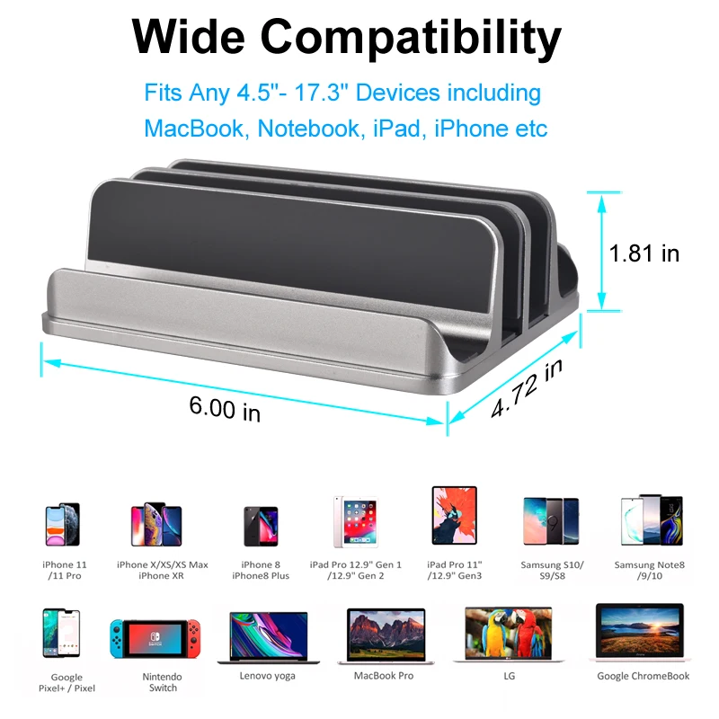 Tenmtoo pionowy stojak na laptopa podwójny Slot regulowany aluminiowy stojak na notebooka do MacBook/Surface/Samsung/HP/Dell/uchwyt na Tablet