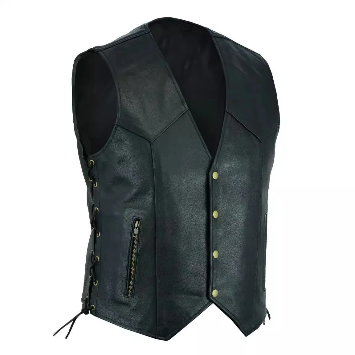 Black V-neck Men's Sleeveless Vest Single-breasted with Lace-up Trim on Both Sides Waistcoat S-XXXL