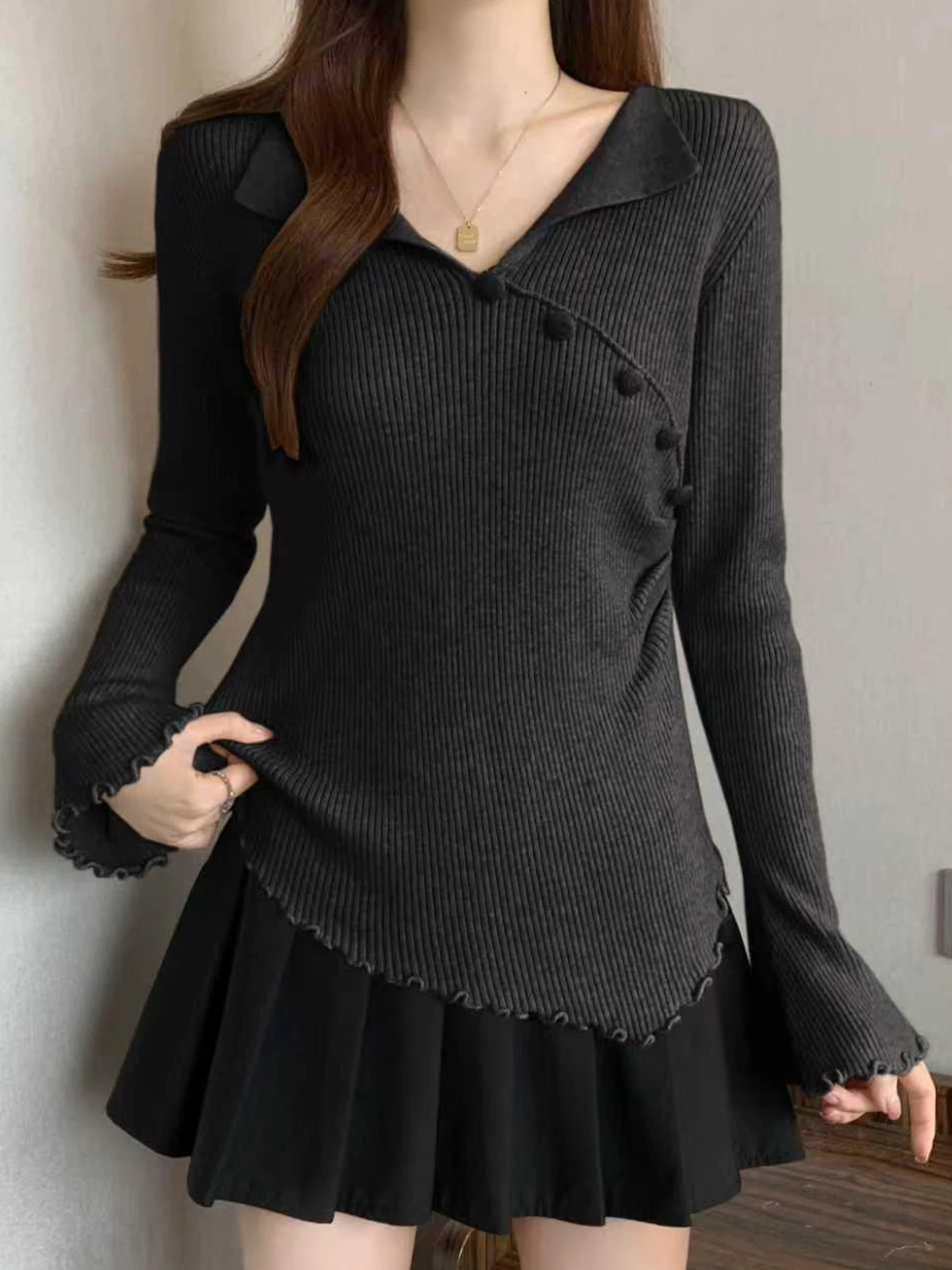 

Женская приталенная вязаная кофта с V-образным вырезом и длинными рукавами, в корейском стиле, для повседневной носки, теплая верхняя одежда на осень-зиму