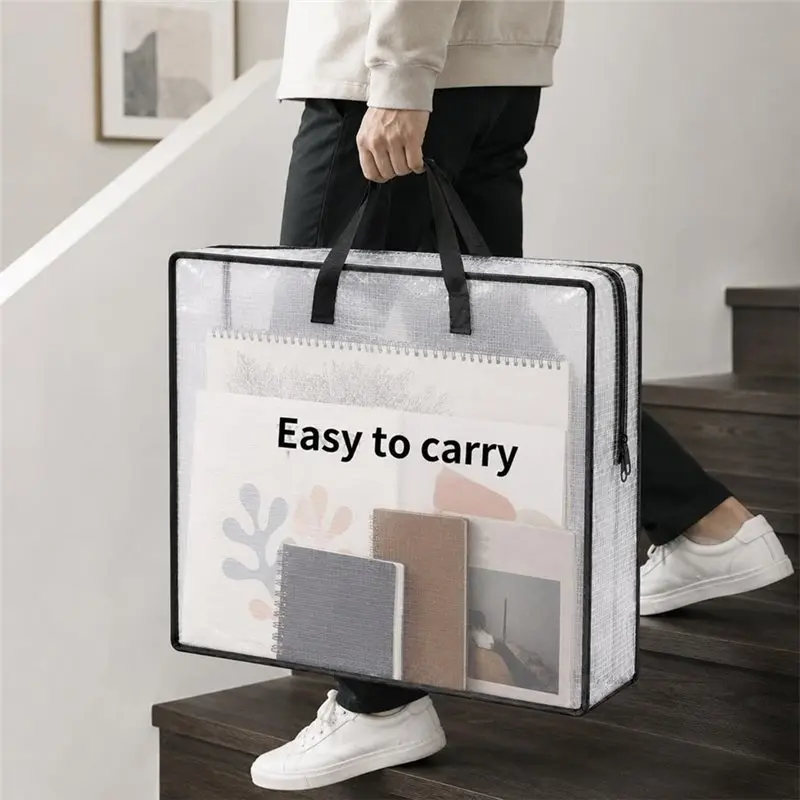 AT29-2 Pack Clear Art Portfolio Storage Bags, The Center Zipper Is Convenient For Helping Parents Keep Artwork