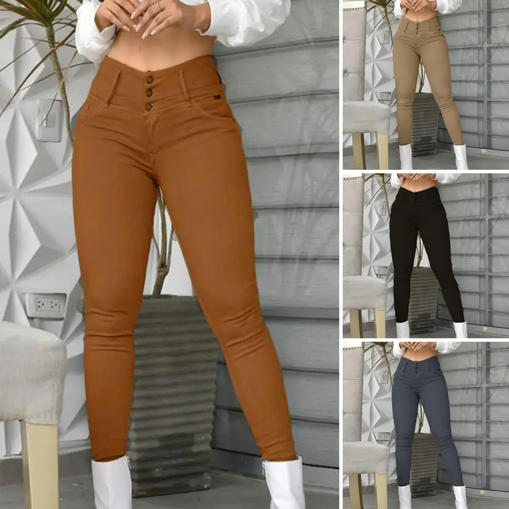 Women High-waisted Pants High Waist Slim Fit Leggings Women's Solid Color Casual Long Pants Office Tight Trousers