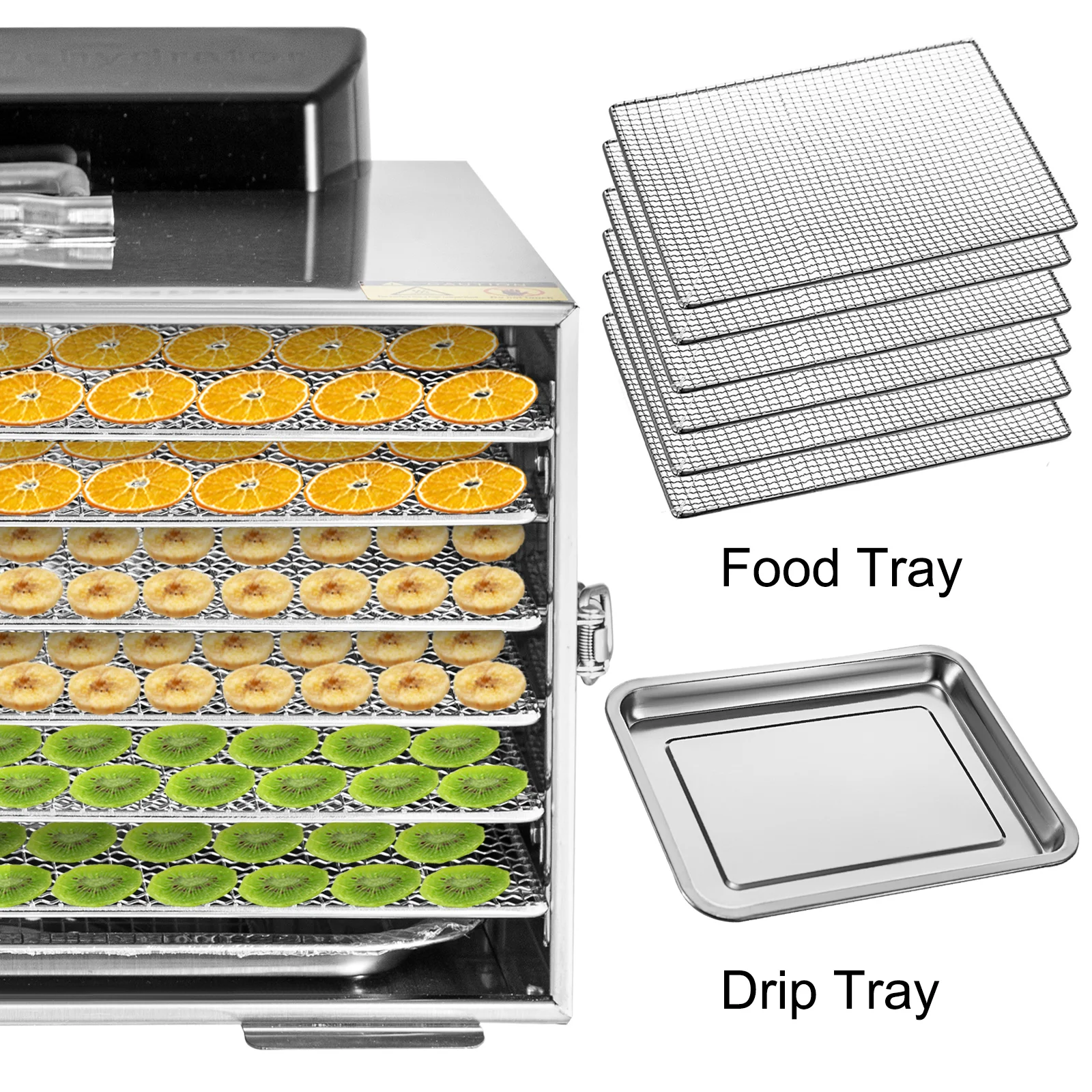 VEVOR Food Dehydrator Stainless Steel 6 Trays Jerky Dehydrator Digital Control Food Dehydrator W/Timer Temperature Control