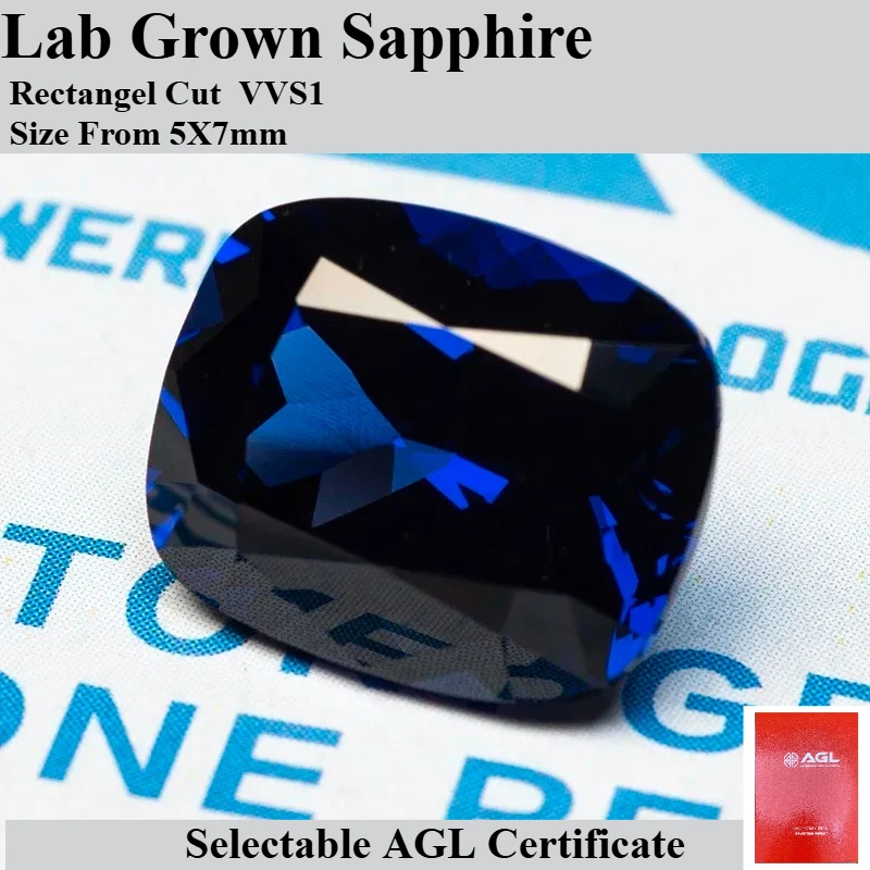 

Lab Grown Sapphire Rectangel Cushion Shape Royal Blue VVS1 Gemstone for Charms Diy Jewelry Making Selectable AGL Certificate