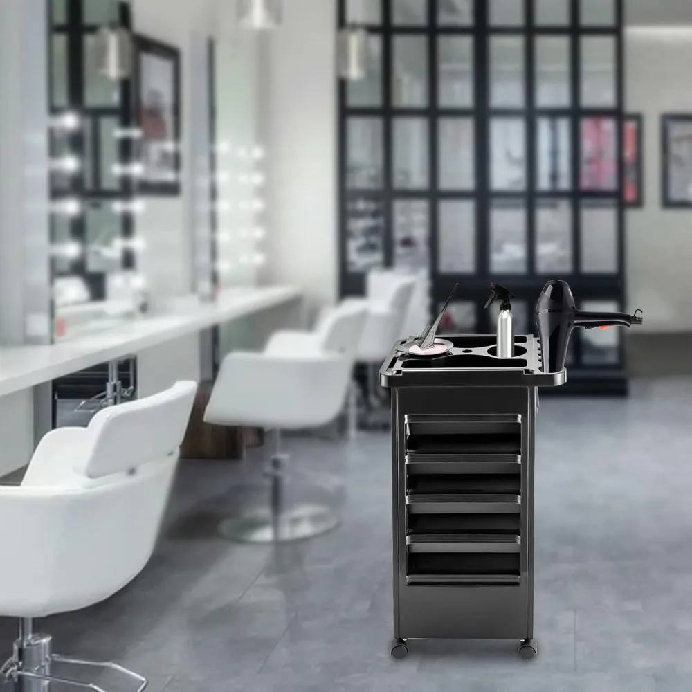 عربة صالون مكونة من 5 طبقات، عربة محطة تصفيف سبا التجميل مقاس 31.9 بوصة مع عجلات وعاء صبغ، عربة صالون دوارة لتصفيف الشعر