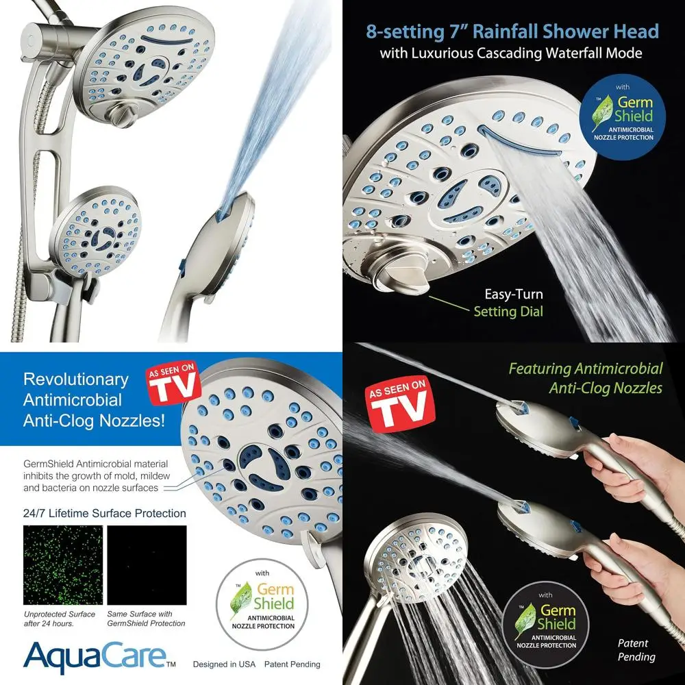 

High-Pressure Handheld/Rain Shower Combo with 3-Way Setting, Adjustable Arm, Anti-Clog Nozzles, Tub & Pet Wash, 6ft Stainless St