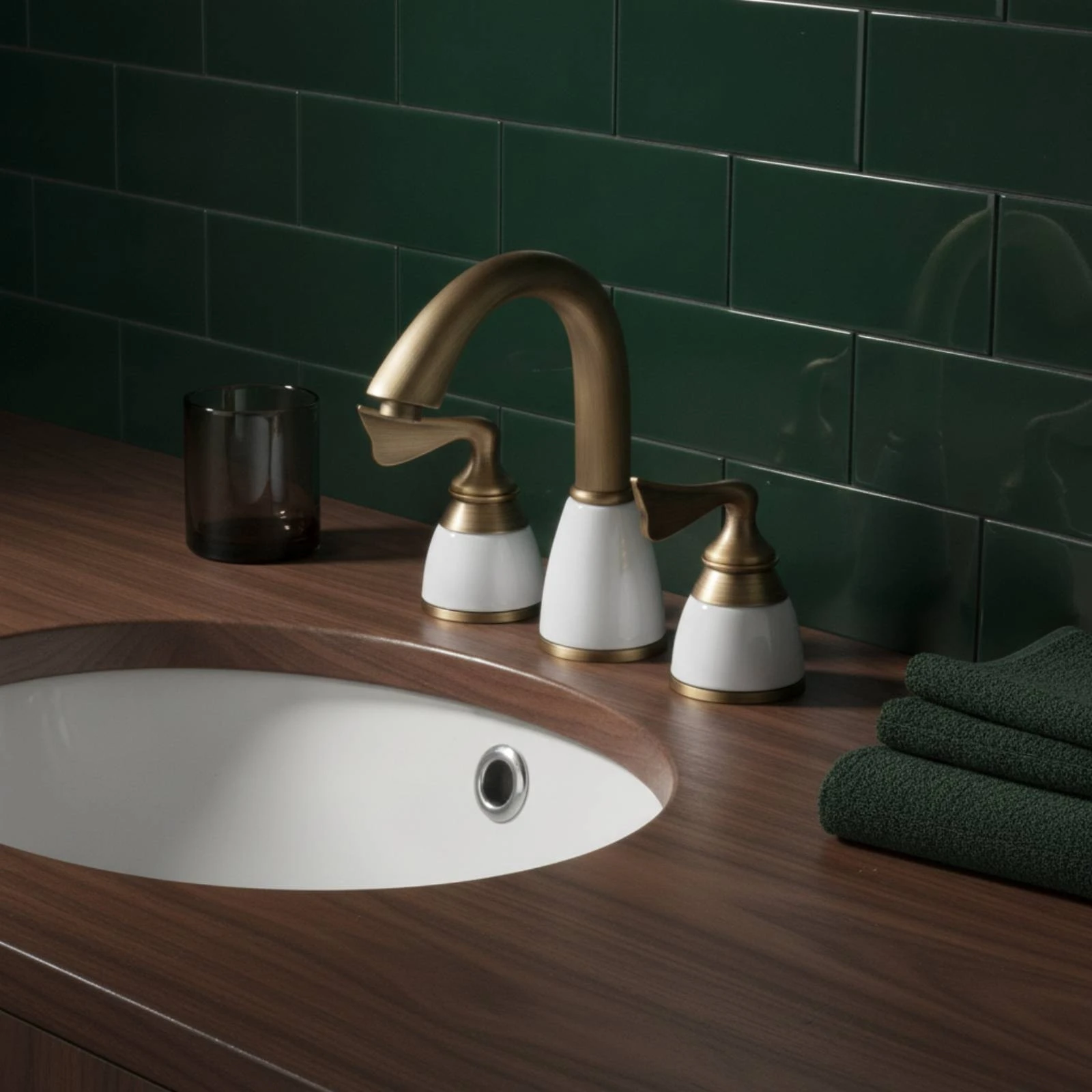 Bathroom Faucet with Supply Hoses Antique-Style Three-Hole Faucet Tap Ceramic Hardware Stylish for Washbasin