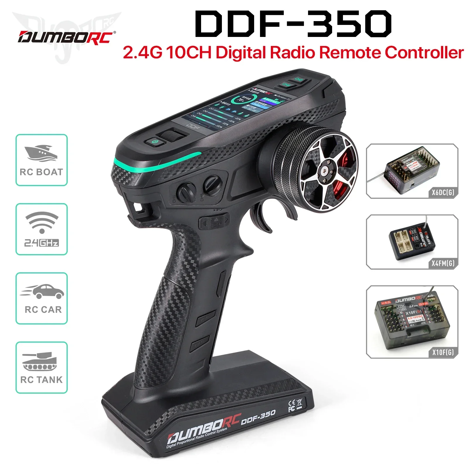 DUMBORC DDF-350 10CH RC Remote Controller 10 Channel 2.4Ghz Digital Radio Transmitter with Receiver with HD Screen