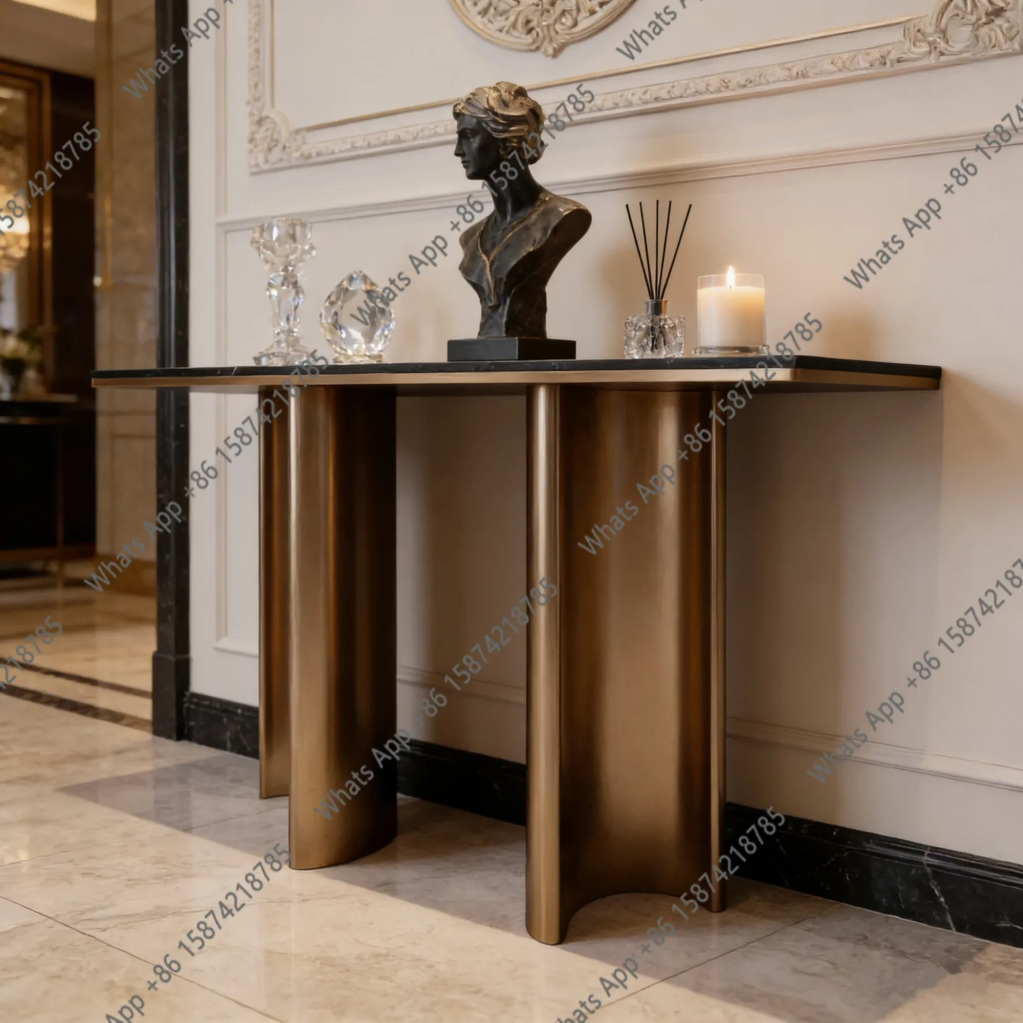 

Hi Simple And Modern Light Luxury Stainless Steel Entrance Table Marble Slate Console Hotel Sales Department Table Table End Vie