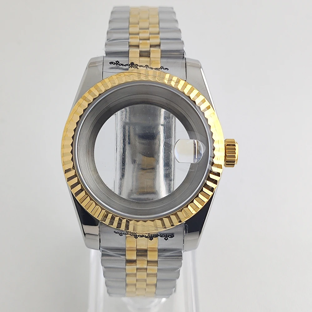 Корпус NH35, корпус 36/39 мм, мужской серебристо-золотой корпус для часов, сапфировый корпус из нержавеющей стали, прозрачная задняя крышка для механизма NH35/NH36