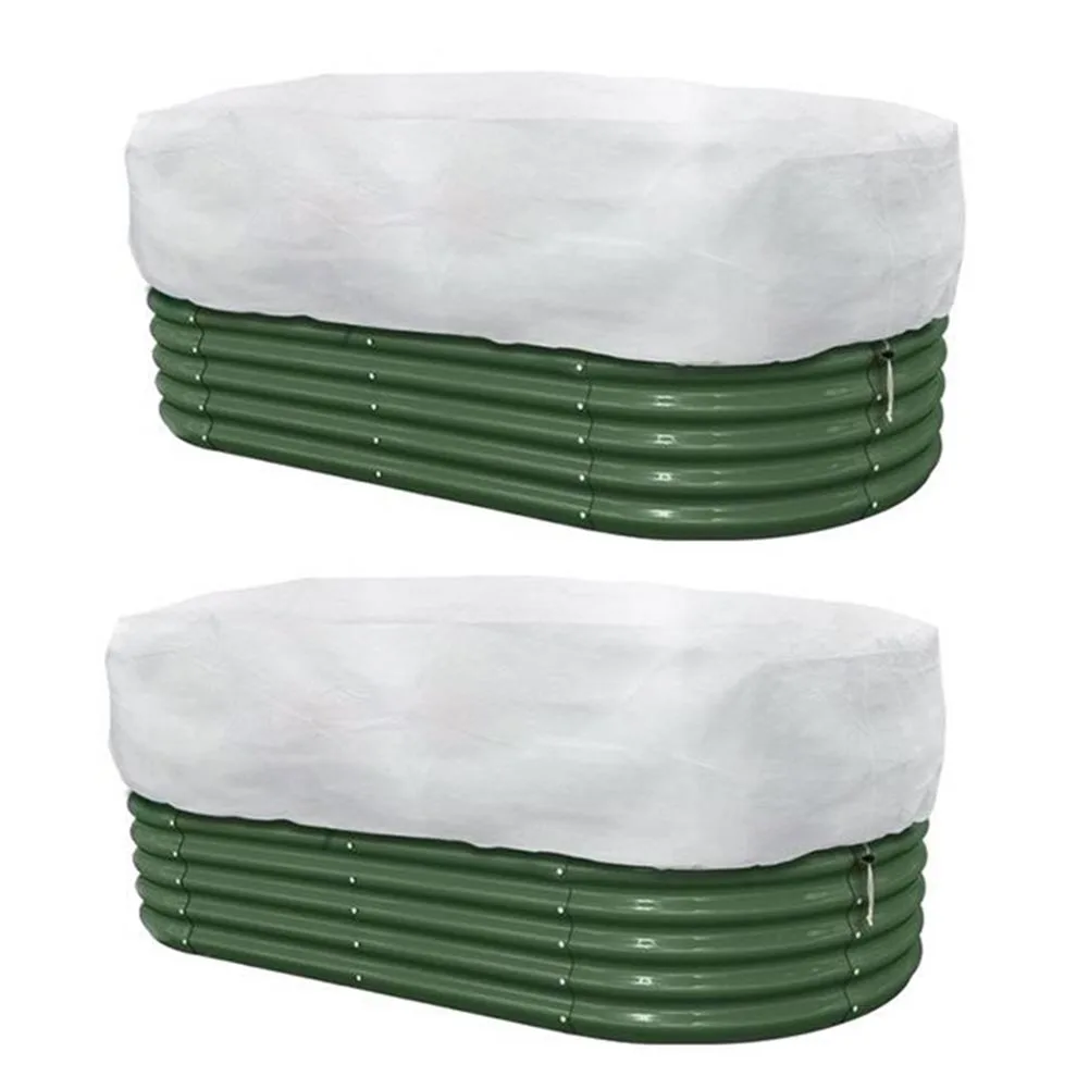 

Set of 2 winter plant covers with drawstring design providing frost protection and secure fit on most square plant pots