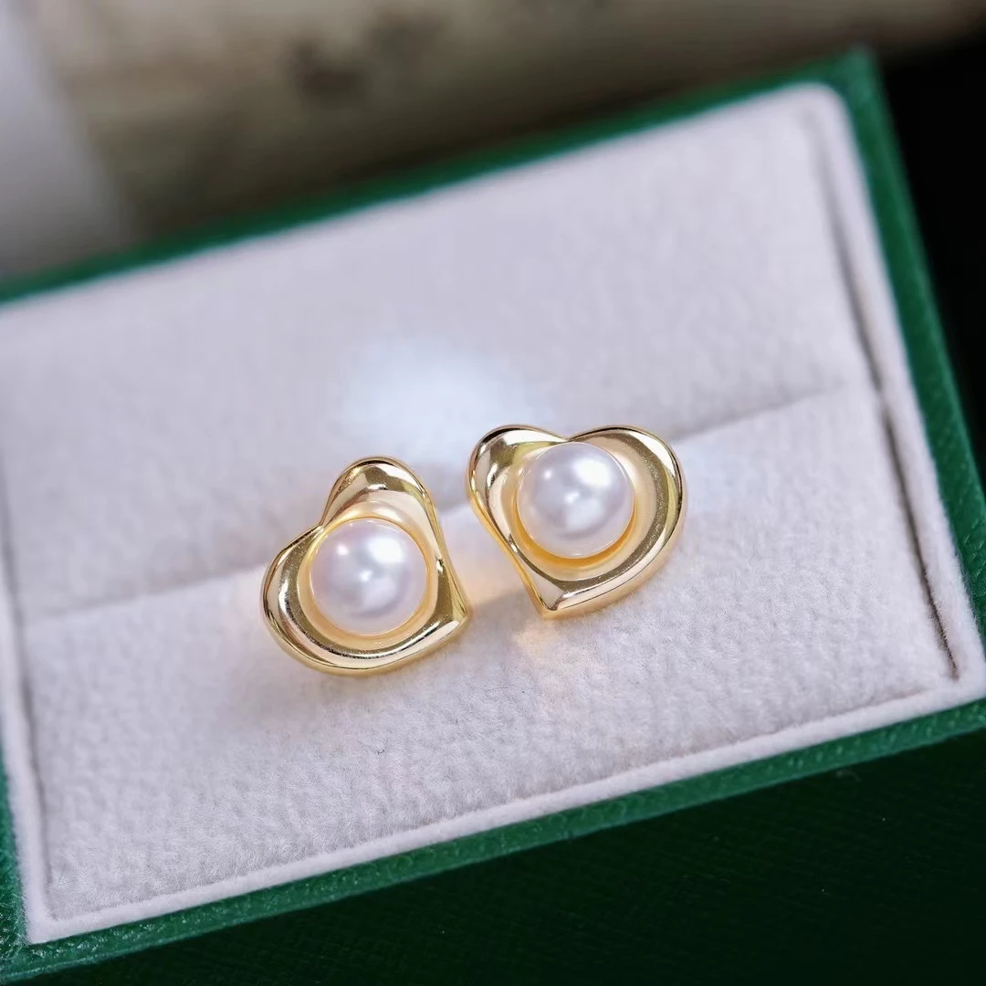 Heart Shape 925 Sterling Silver Earrings Base Findings Mountings Jewelry Mounts Fittings Women's Accessories for 7-8mm Pearls