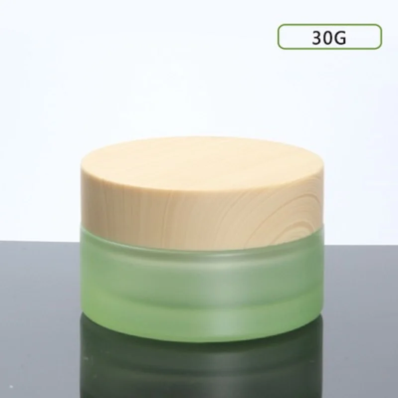 30G frosted/green/blue glass jar wooden shape lid day night cream/moisturizer/essence/gel  hyaluronic acid cosmetic packing
