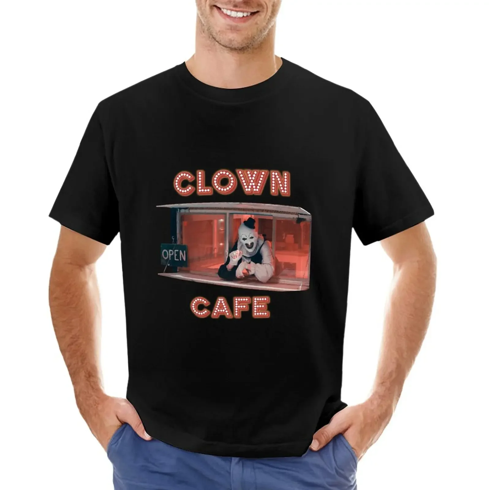 Terrifier Clown Cafe T-Shirt graphic t shirts Aesthetic clothing Blouse Men's cotton t-shirt