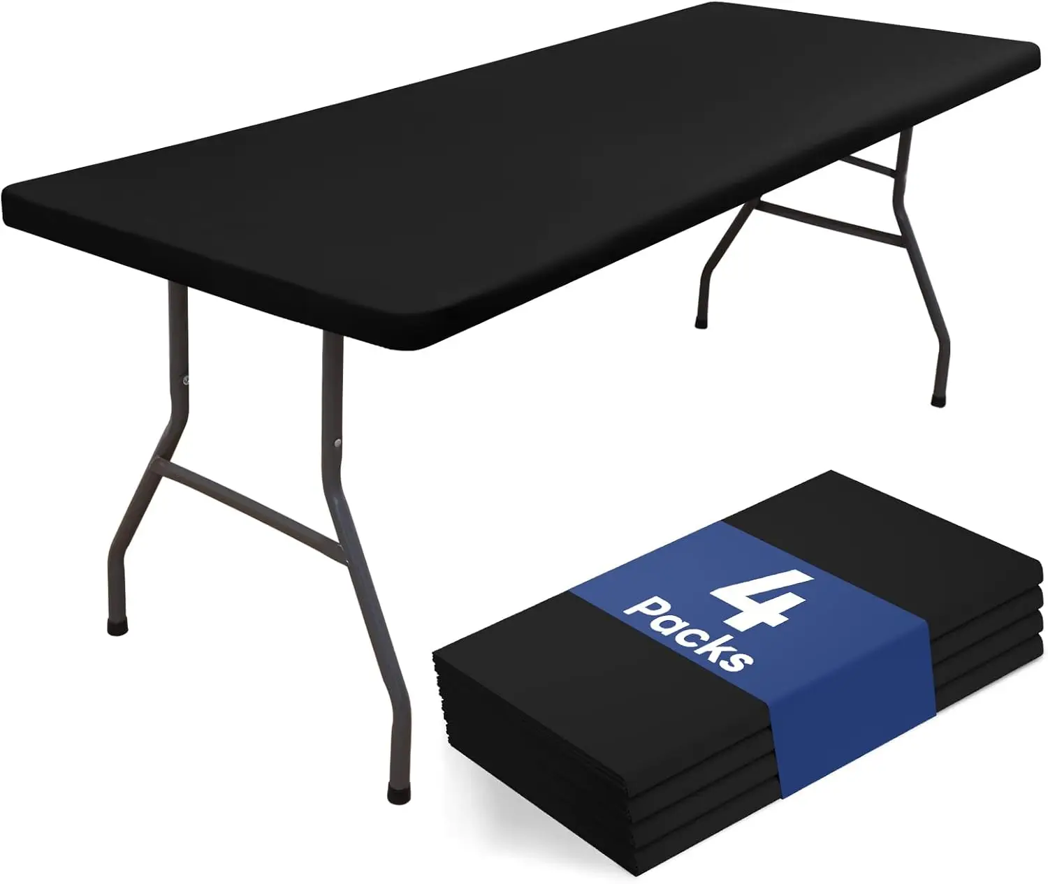 

4 Packs 6 Foot Rectangle Table Cloth, Waterproof Polyester Elastic Fitted Tablecloth, Washable Table Cover for Picnic, C