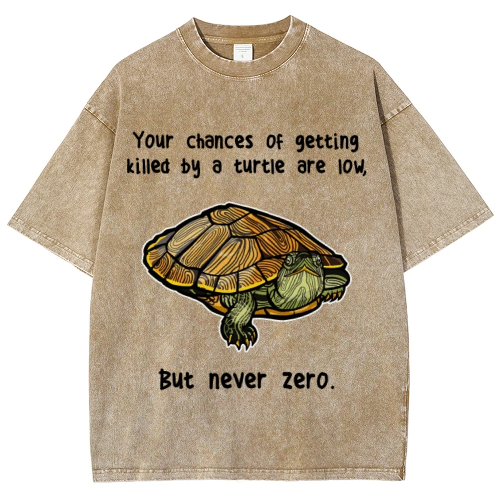 Your Chance Of Getting Killed By A Turtle Are Low But Never Zero Unisex Retro Shirt Funny Vintage Washed T-Shirt Top Tees
