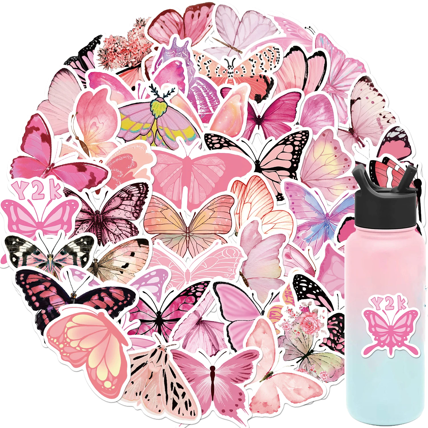 50PCS Pink Butterfly Scrapbook Stickers DIY Diary Laptop Luggage Skateboard Graffiti Decal Fun Stylish Classic Toys