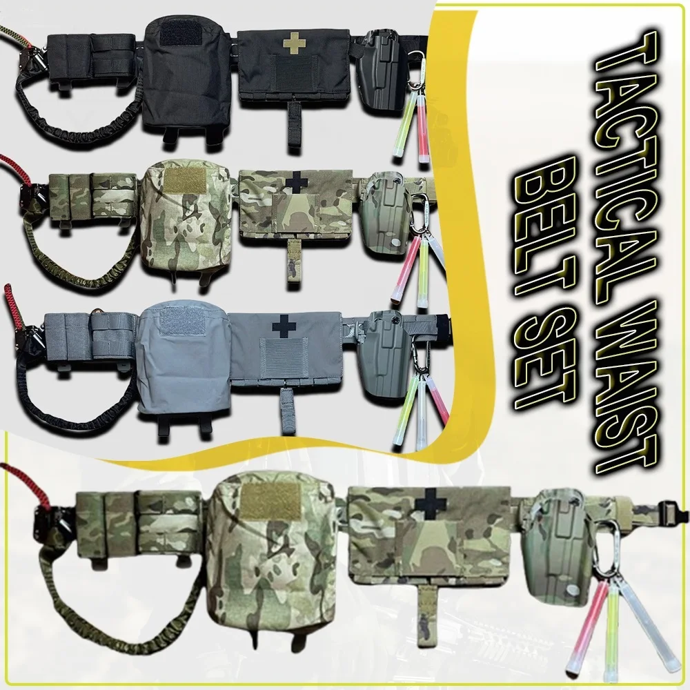 Tactical Waist Belt Set Modular Molle Inner outer Belt with Mag Pouch Medical Kit Safety Rope Light Stick Hunting Accessories